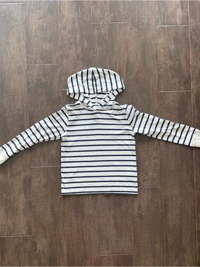 Crewcuts Boys White & Navy Striped Pullover Hooded Tee 100% Cotton Size S (6-7)
